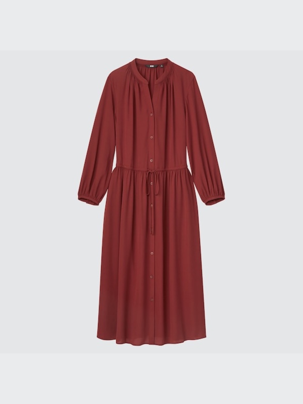 Uniqlo wine red  Button-Front Midi Dress tie waist XL